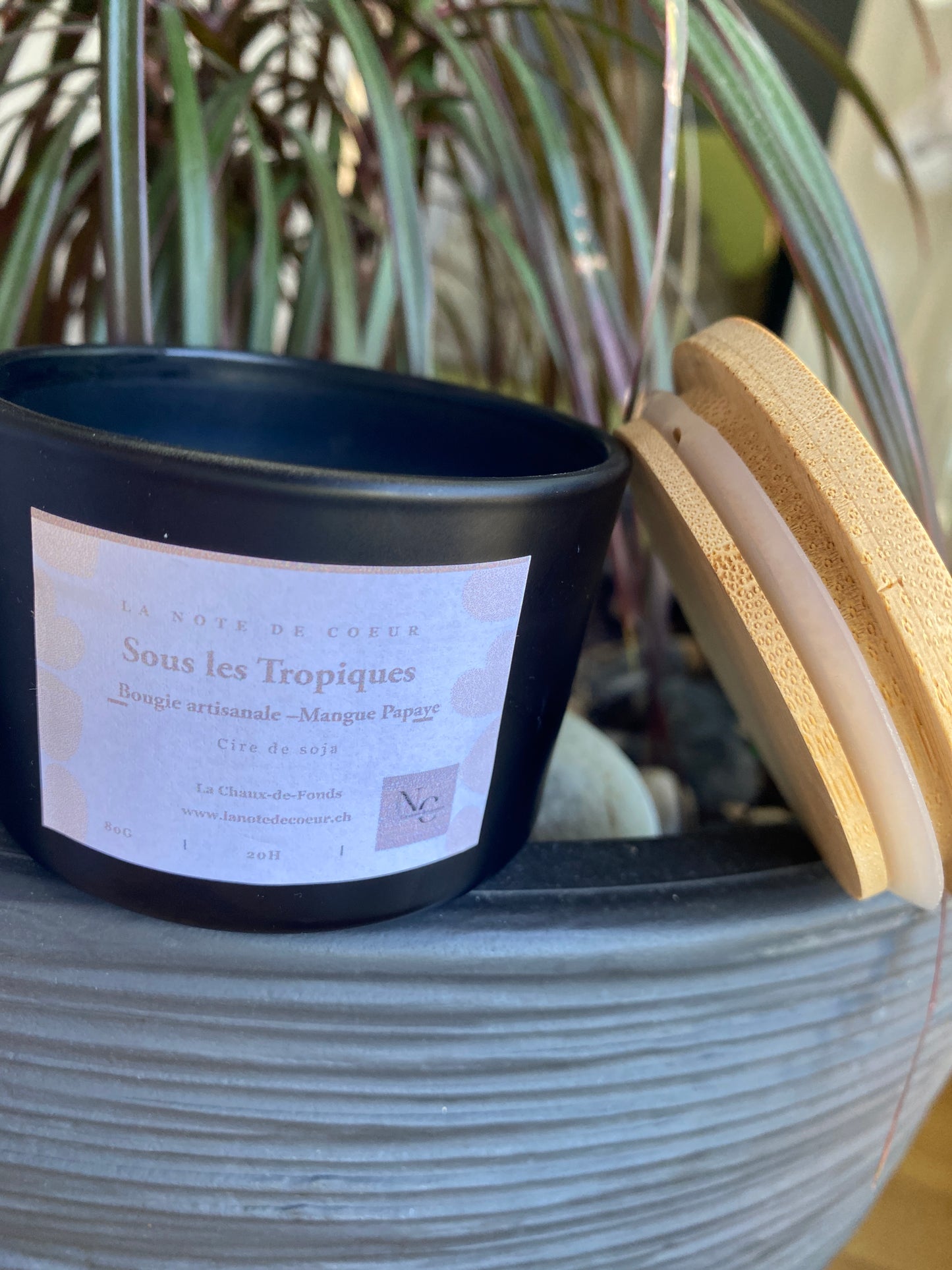 Bougie artisanale parfum tropique en cire de soja  La Note de Cœur