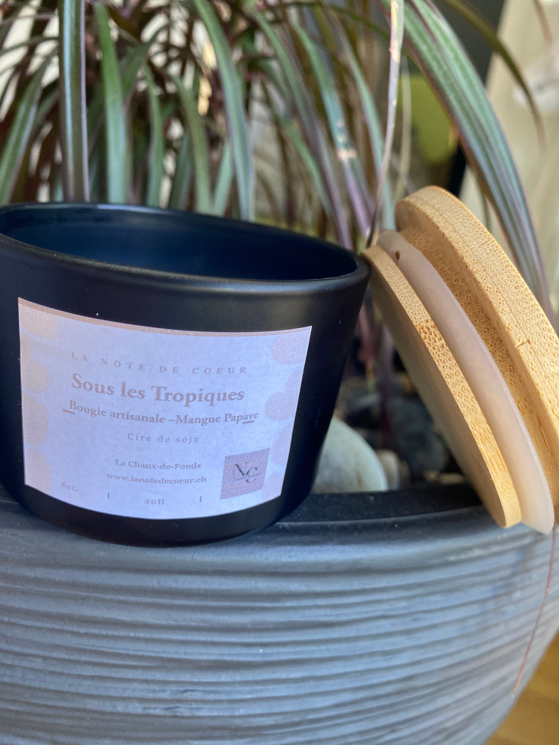 Bougie artisanale parfum tropique en cire de soja  La Note de Cœur